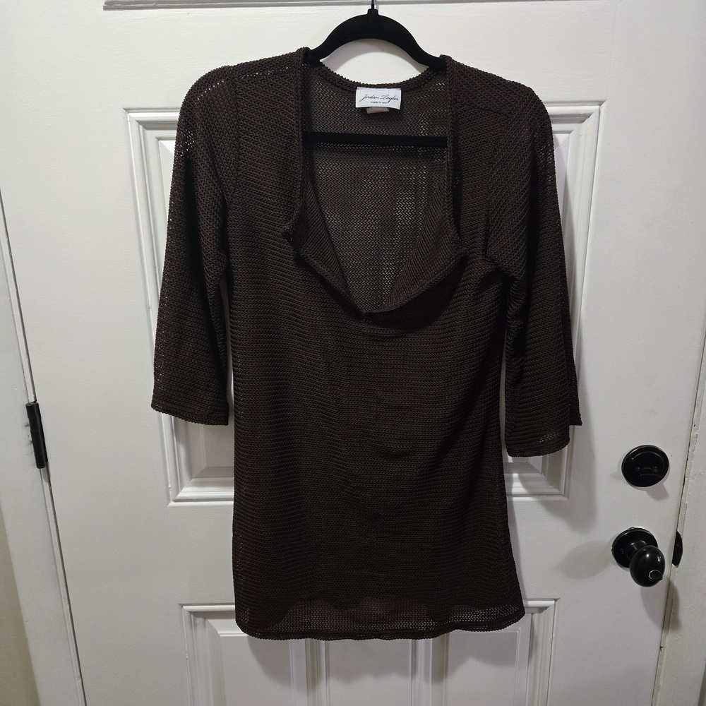 VTG Jordan Taylor Swimsuit Cover up Brown Mesh 3/4 Bell Sleeve Beach Wear Medium